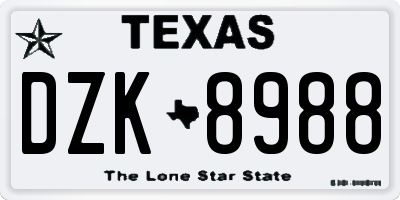 TX license plate DZK8988