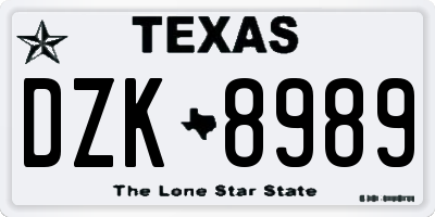 TX license plate DZK8989
