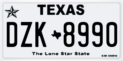 TX license plate DZK8990
