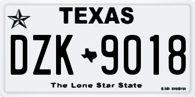 TX license plate DZK9018