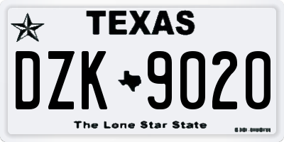 TX license plate DZK9020