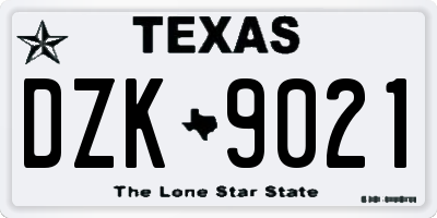 TX license plate DZK9021