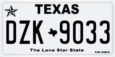 TX license plate DZK9033