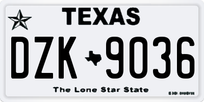 TX license plate DZK9036