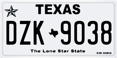 TX license plate DZK9038