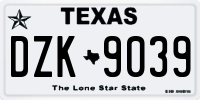 TX license plate DZK9039