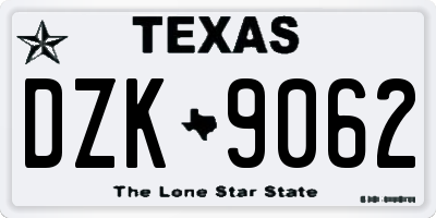 TX license plate DZK9062