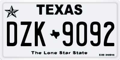 TX license plate DZK9092