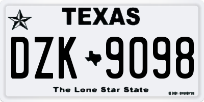 TX license plate DZK9098