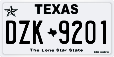 TX license plate DZK9201