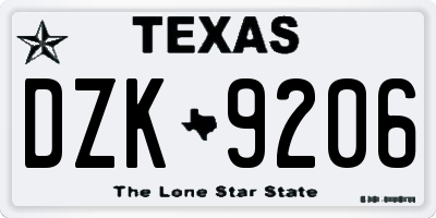 TX license plate DZK9206