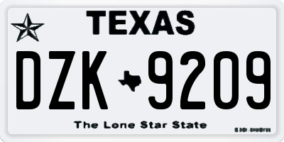 TX license plate DZK9209