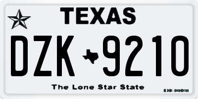 TX license plate DZK9210