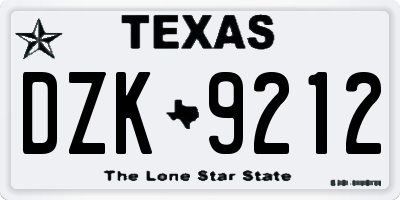 TX license plate DZK9212