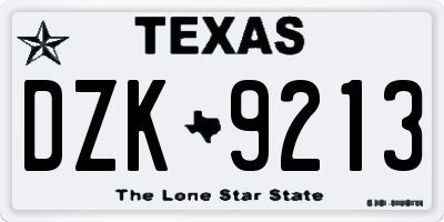 TX license plate DZK9213