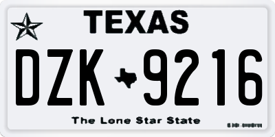 TX license plate DZK9216