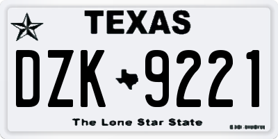 TX license plate DZK9221