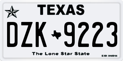 TX license plate DZK9223