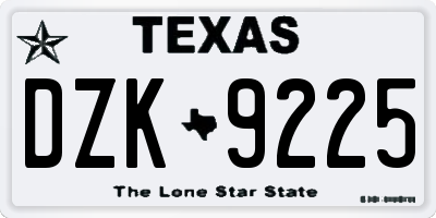 TX license plate DZK9225