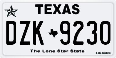 TX license plate DZK9230
