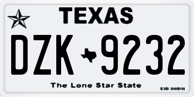 TX license plate DZK9232