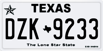TX license plate DZK9233
