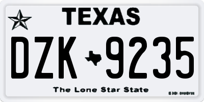 TX license plate DZK9235