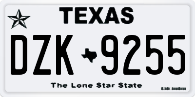 TX license plate DZK9255
