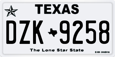 TX license plate DZK9258