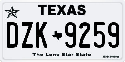 TX license plate DZK9259