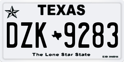 TX license plate DZK9283