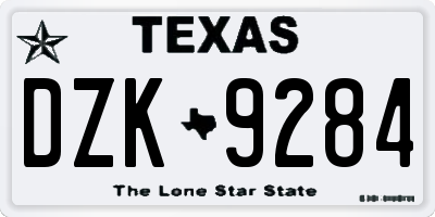 TX license plate DZK9284