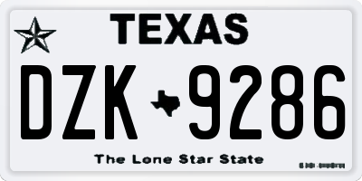TX license plate DZK9286