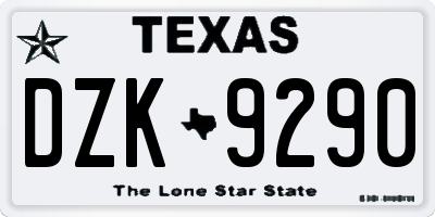 TX license plate DZK9290