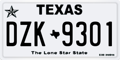 TX license plate DZK9301