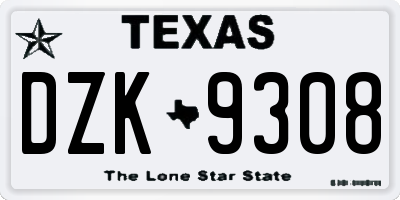 TX license plate DZK9308