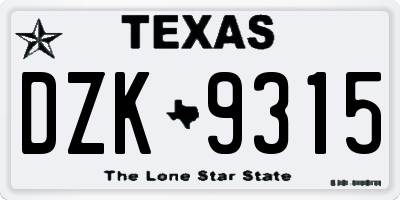 TX license plate DZK9315