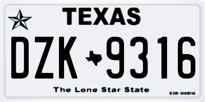 TX license plate DZK9316