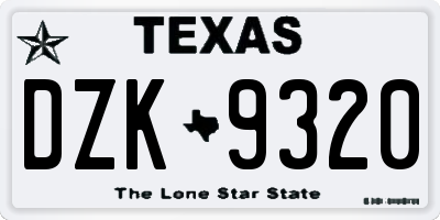 TX license plate DZK9320