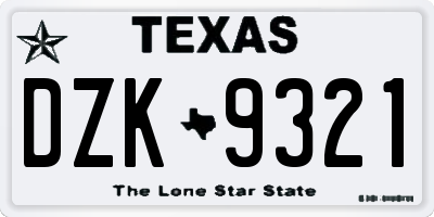 TX license plate DZK9321