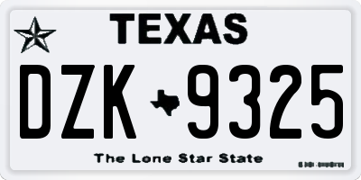 TX license plate DZK9325