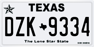 TX license plate DZK9334