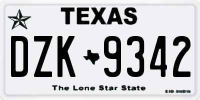 TX license plate DZK9342