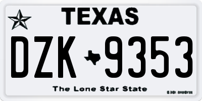 TX license plate DZK9353