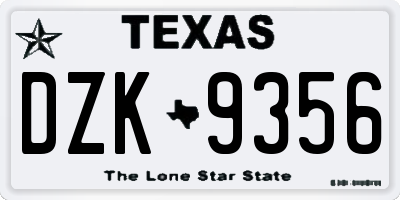 TX license plate DZK9356