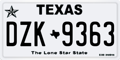 TX license plate DZK9363