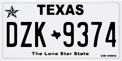 TX license plate DZK9374