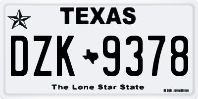 TX license plate DZK9378