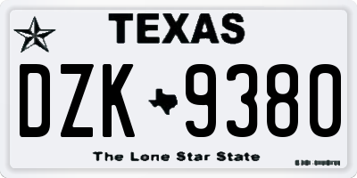 TX license plate DZK9380