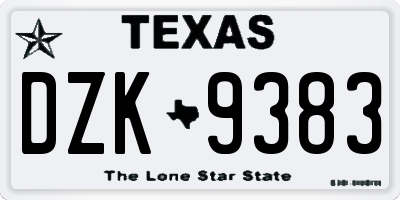 TX license plate DZK9383